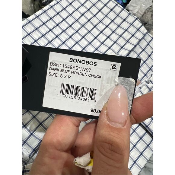 Bonobos NWT Slim Fit Long Sleeve Button-Front Tech Shirt Blue Horden Check - Picture 6 of 6